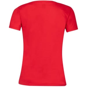 A red Iconic V-Neck women's t-shirt with a fitted style and short sleeves, featuring a logo.