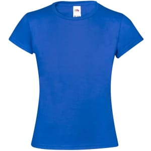 A blue children's T-shirt with short sleeves and a fitted design. It has a label inside and features a logo.