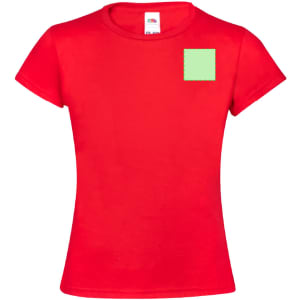 A red kids' t-shirt featuring a blank square area for customisation. It has a simple, classic design.
