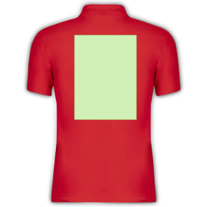 A red polo shirt featuring a blank area for customisation. It has a collar and short sleeves.