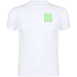 A white adult T-shirt featuring a blank area for potential branding or designs.