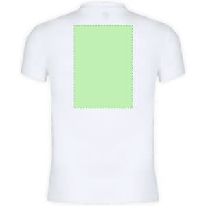 A white adult T-shirt featuring a blank area on the back, suitable for custom designs.