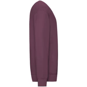 A maroon lightweight adult sweatshirt with long sleeves and a fitted design. Features a branding logo.