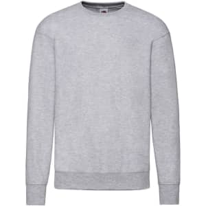 A grey lightweight adult sweatshirt with set-in sleeves and a round neckline. Features a logo on the label.