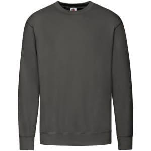 A dark grey lightweight adult sweatshirt with a classic crew neckline and long sleeves. Features a small logo.