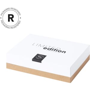 A white and brown box with a minimalistic design, featuring the words "Limited Edition" and a logo.