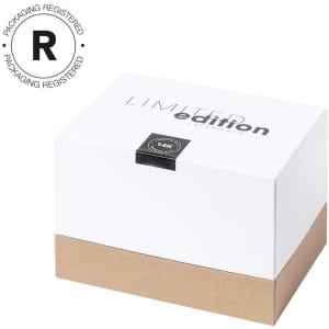 A white and brown packaging box labelled "LIMITED edition" with a logo on the side.