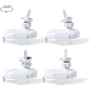 A white Yango Charger Holder in multiple angles, featuring a swivel design and a clip attachment.