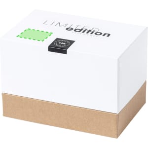 A white box with a brown bottom, featuring a label and a logo, labelled 'Limited Edition'.