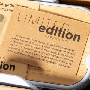 A tan card with the words "Limited Edition" and "Experience" prominently displayed, featuring a simple, elegant design.