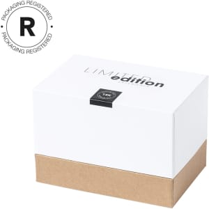 A white box with a brown base, featuring 'Limited Edition' text and a registered packaging logo.