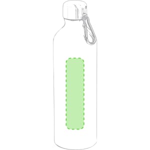A drink bottle in a sleek design, primarily silver, featuring a green accent area and a carry clip.