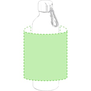 A drink bottle in a simple design featuring a green wrap and a carabiner attachment. It has a sleek, modern look.