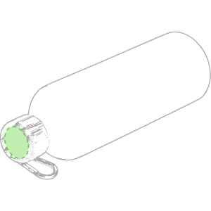 A drink bottle featuring a green cap and a sleek, smooth design. It has a logo on the body.