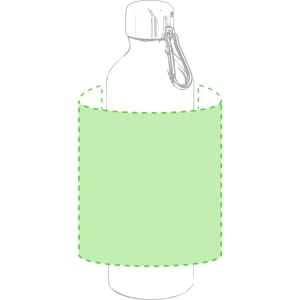 A drink bottle with a sleek design and a green sleeve, featuring a carabiner for easy attachment.