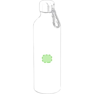 A drink bottle with a sleek design, featuring a silver body and a carabiner clip, adorned with a prominent logo.