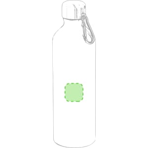 A drink bottle in a sleek design with a silver body and a green highlighted area for branding.