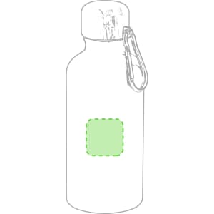 A drink bottle in a sleek design, featuring a metallic finish and a carabiner, with a blank area for branding.