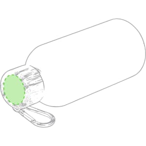A drink bottle featuring a green cap and a sleek design, equipped with a carabiner for easy attachment.