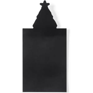 A black magnet with a Christmas tree shape at the top, featuring a smooth, flat surface.