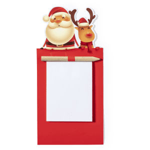 A red magnetic to-do list featuring a Santa and a reindeer illustration, with a blank notepad and pencil.