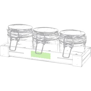 Three glass jars with metal clasps, placed on a wooden tray, featuring a light green accent.