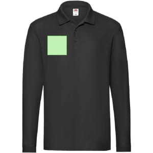 A black premium long sleeve polo shirt featuring a logo on the left chest area.