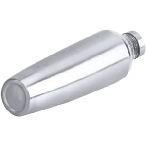 A drink bottle in a sleek silver design with a tapered shape and a screw-top lid. It features a logo on the surface.