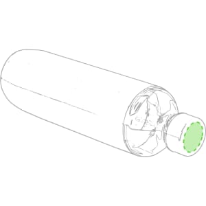 A drink bottle with a sleek design, featuring a green cap and a logo on the body. It's clear with a smooth finish.
