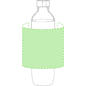 A drink bottle with a green sleeve, featuring a logo, designed for easy handling.
