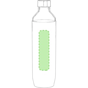 A drink bottle with a transparent body and a green highlighted section, featuring a cap and a logo.