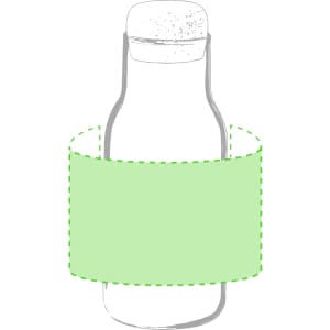 A drink bottle with a transparent design and a green label area, featuring a rounded cap.