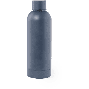 A drink bottle in a sleek dark grey colour, featuring a simple design and a cap. Includes a logo.
