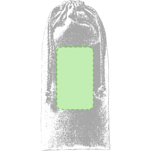 A drawstring bag with a slim, elongated shape and a central blank area. The bag features a textured fabric design.