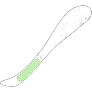 A sushi serving paddle with a smooth wooden finish and a green grip section. Features a minimalistic design.