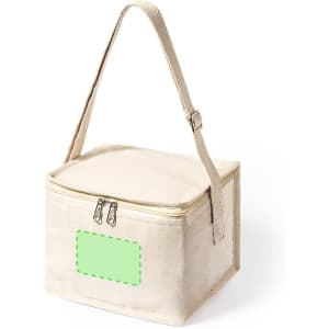 A cream cooler bag with a zip closure and an adjustable strap, featuring a blank area suitable for branding.