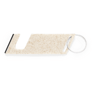 A beige multifunction keyring with a sleek design and a metal keyring attachment.
