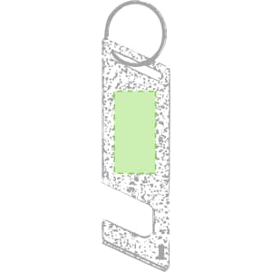 A multifunction keyring in grey, featuring a circular ring and a rectangular section for customisation.