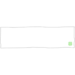 A long white leisure towel with a green logo in one corner. Suitable for outdoor use.