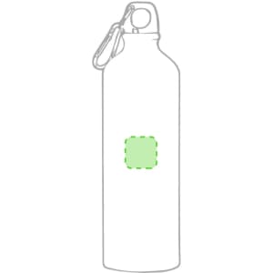 A drink bottle in a sleek design with a green highlight, featuring a carabiner clip and a branding area.