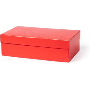 A red rectangular box with a lid, designed for storing various items. Features a smooth surface.