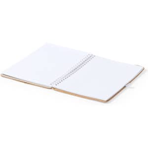 A spiral-bound notebook with lined pages, featuring a plain cover and a natural colour finish.