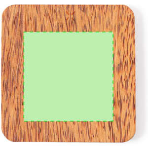 A wooden wireless charger with a square design and a green charging surface. Features a natural wood grain texture.