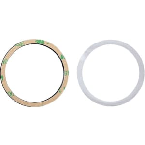 Two circular adhesive tapes, one with a brown paper backing and the other transparent, placed side by side.