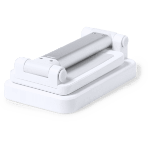 A multifunction lamp in white with a silver handle, featuring a sleek and compact design.