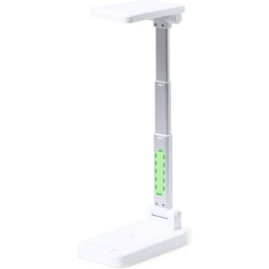 A white multifunction lamp with a silver adjustable arm and a base featuring an indicator panel.