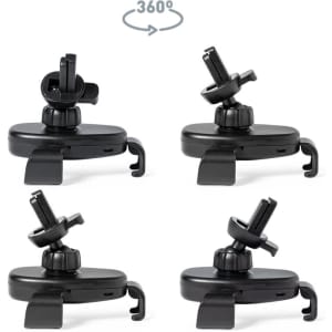 A black car phone holder featuring a 360-degree adjustable mount. Ideal for securing devices in vehicles.