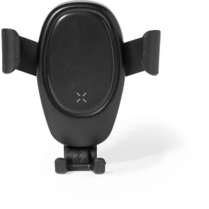 A black car phone holder with adjustable grips, designed to securely hold a phone in place.