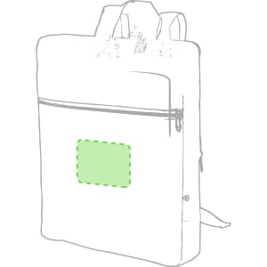 A green, sleek backpack with a front zippered pocket and adjustable straps. It features a logo on the front.