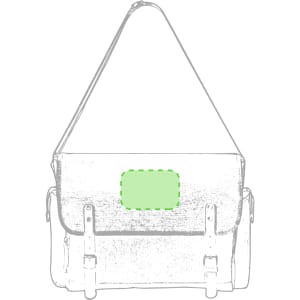 A grey laptop bag with a shoulder strap and front flap features a branding patch.